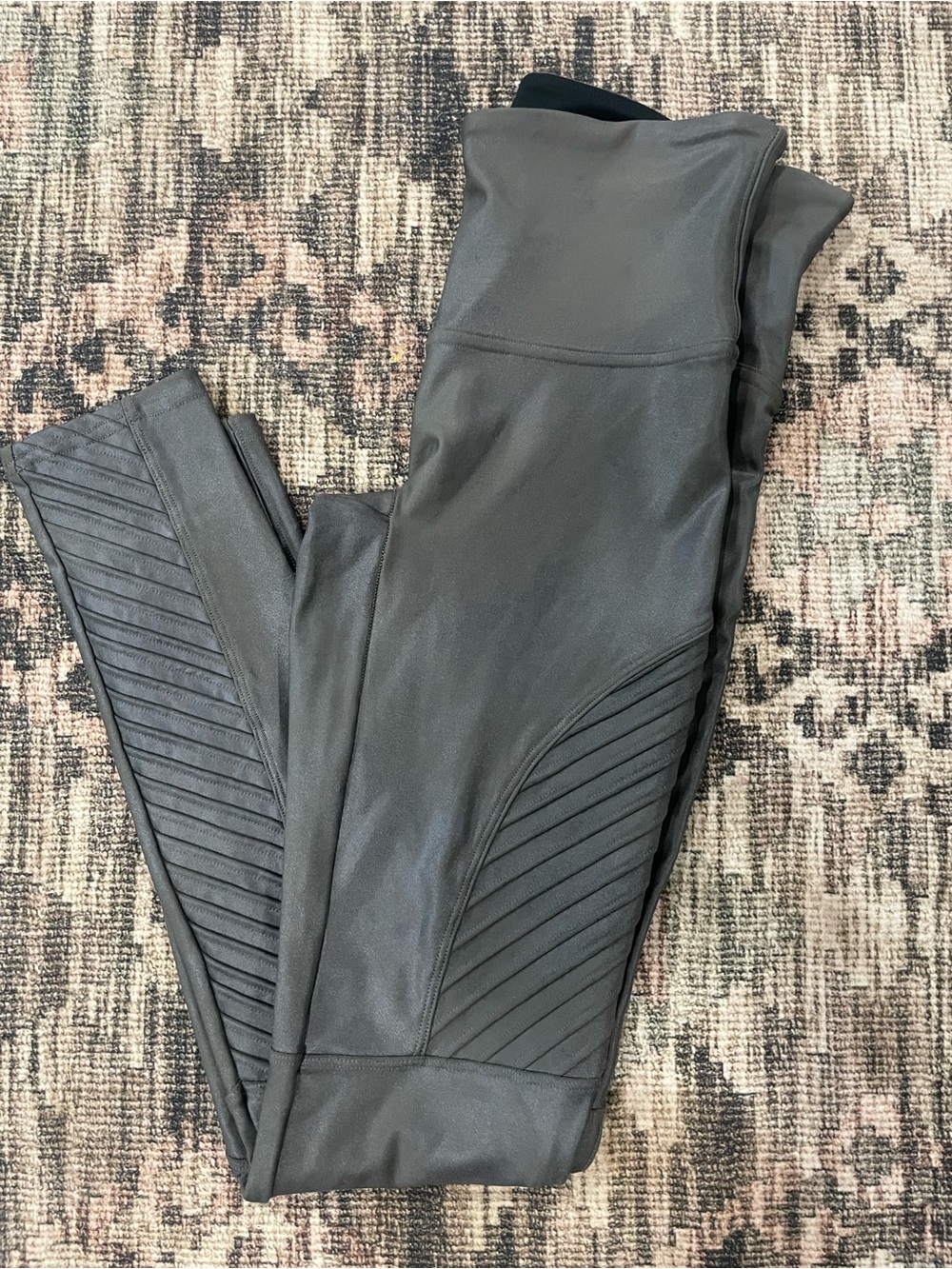 SPANX dark grey Ribbed Moto-Panel Leggings Size Medium